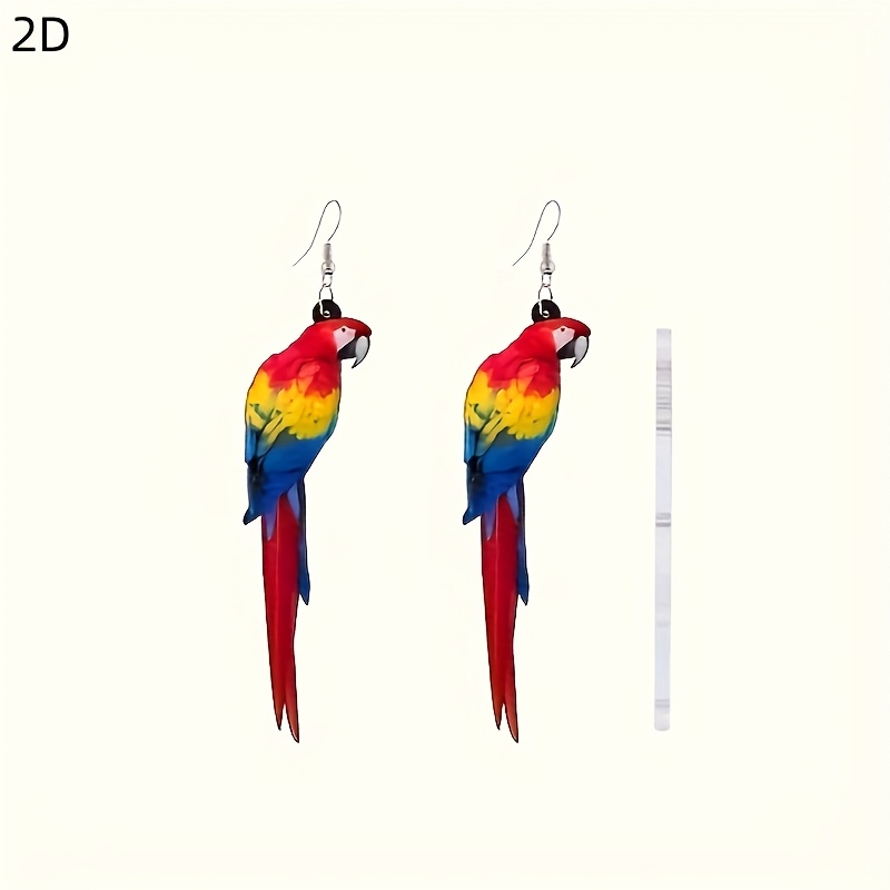 Women's Bohemian Parrot Print Drop Earrings, Fun Summer Style